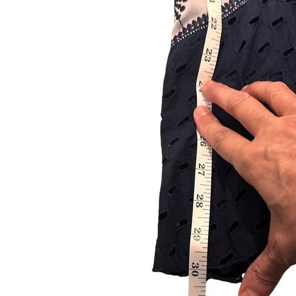 Eva Franco Anthropologie Asymmetrical Flamenco Midi Skirt Navy White, size 8 - Picture 9 of 11